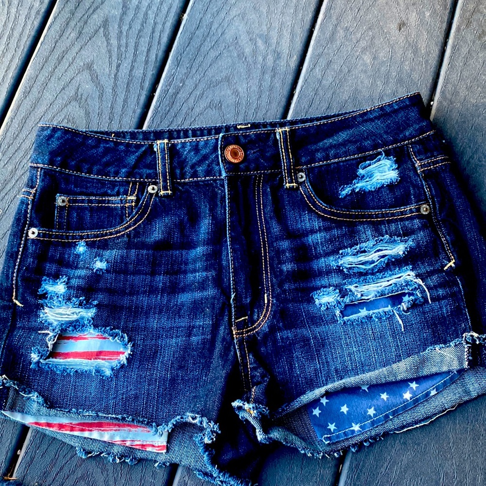 High rise shortie shorts American flag pockets
